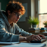 "Unlock Blockchain and Crypto Education: A Beginner's Guide to Creating Your Own Cryptocurrency" "A young adult sits at a cluttered desk, intensely focused on coding and blockchain education, surrounded by computer screens, books, and cryptocurrency paraphernalia."