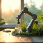 From Concepts to Reality: Uncommon Gadgets That Deliver Efficiency and Innovation A sleek silver robotic arm surrounded by lush greenery in a minimalist home office environment, symbolizing future-proof skills in innovative smart gardening technology.