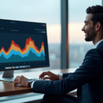 "Unlock Data Insights: Mastering AI-Powered Analytics for Business Success and Customer Understanding" "A business professional sits behind a minimalist desk, gazing at AI-powered analytics insights on a large computer screen, conveying calm focus and future-proof skills in data-driven decision making."