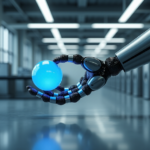 Emerging Trends in Unconventional Tech: Unlocking Efficiency and Innovation "A futuristic robotic arm in a high-tech lab delicately manipulates a glowing blue orb amidst humming servers and natural light."
