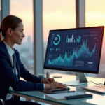 "Unlock Data-Driven Insights: Mastering AI-Powered Analytics for Business Success" "A confident business executive sits at a minimalist desk, analyzing AI-powered analytics on her computer screen amidst a warm golden hour-lit background."