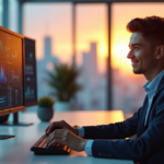 "Master AI Automation Skills for a Future-Ready Workforce" "A young professional sits confidently at a minimalist desk, mastering AI automation with calm focus and precision, surrounded by cutting-edge technology in a futuristic office environment."