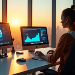 "A young woman confidently works on a state-of-the-art computer in a high-tech office, surrounded by AI automation software and books on artificial intelligence, emphasizing the importance of future-proof skills for career success."