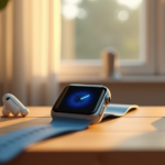 Explore Unique Tech Accessories Revolutionizing Everyday Life: Top Gadgets That Combine Fun and Functionality "A modern living room scene featuring a sleek smartwatch on a wooden desk surrounded by innovative tech accessories, highlighting AI automation skills in action."