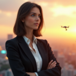 "A young professional woman stands confidently in front of a modern cityscape at sunset, emphasizing the importance of future-proof skills in today's rapidly changing job market."