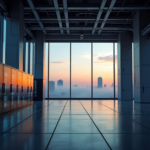 Data Science and Analytics: Unlocking Business Insights with AI-Driven Data Warehousing Strategies "A futuristic data center with a massive server room at its core, surrounded by floor-to-ceiling glass windows offering breathtaking views of an urban cityscape at dusk, highlighting technological advancement and future-proof skills."