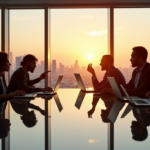 Achieve Collaboration Excellence in Virtual Teams with Proven Remote Work Skills "A diverse group of professionals collaborate on a conference table in a modern office space, showcasing future-proof skills through teamwork and inclusivity."
