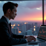 "A young professional sits at a minimalist desk, surrounded by screens displaying blockchain data and financial charts, contemplating tax implications with future-proof skills in mind."