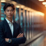 "Master Data Science and Analytics: Unlock Business Growth with AI-Powered Insights" "A young professional stands confidently in front of a modern data center, wearing a sharp suit with an AI-powered smartwatch, conveying excitement and optimism about mastering future-proof skills in data science and analytics."