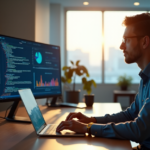 Choosing the Right Data Analytics Methodology: A Guide to Mastering Future-Proof Insights "A professional data analyst sits at a clutter-free desk, intensely focused on data visualizations and statistical models, surrounded by modern office space with natural light."