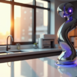 "Revolutionizing Everyday Use with Unique Devices That Redefine Efficiency and Innovation" "A futuristic kitchen featuring a sleek robotic arm with LED lights, surrounded by high-tech gadgets, showcasing AI automation skills in a polished, modern setting."