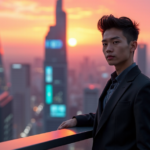Future-Proof Your Career in an Ever-Evolving Job Market "A young professional stands confidently on a rooftop overlooking a futuristic cityscape at sunset, conveying determination to future-proof their career with adaptable skills."